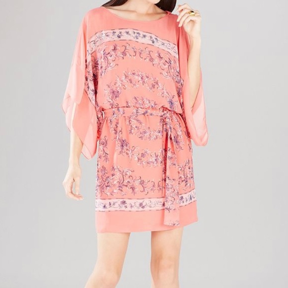 BCBG MaxAzria Floral Coral with Navy Komodo Dress - Picture 2 of 5